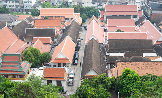 A bird's-eye view of a building in Southeast Asia style architecture.