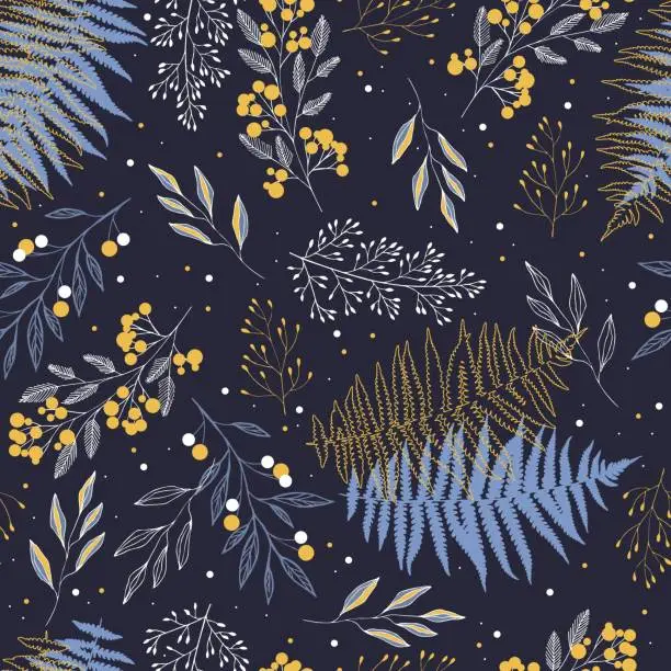 Vector illustration of Vector seamless pattern with leaves and berries.