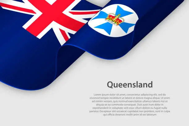 Vector illustration of 3d ribbon with flag Queensland. Australian state. isolated on white background
