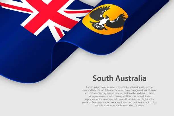 Vector illustration of 3d ribbon with flag South Australia. Australian state. isolated on white background