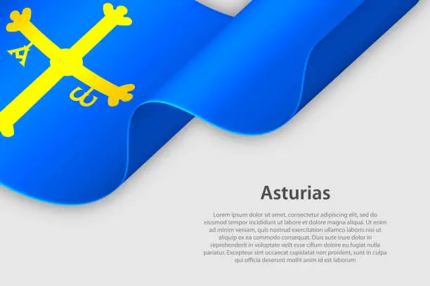 Vector illustration of 3d ribbon with flag Asturias. Spanish autonomus community. isolated on white background