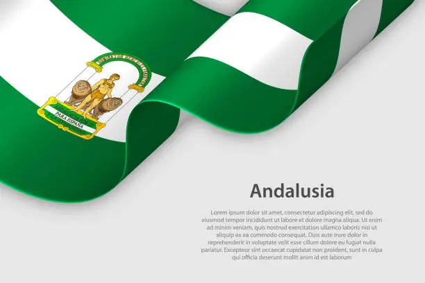 Vector illustration of 3d ribbon with flag Andalusia. Spanish autonomus community. isolated on white background