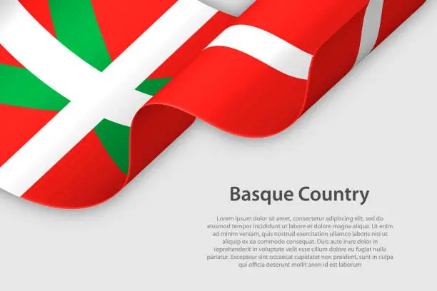 Vector illustration of 3d ribbon with flag Basque Country. Spanish autonomus community. isolated on white background
