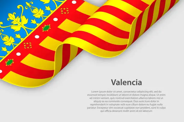 Vector illustration of 3d ribbon with flag Valencia. Spanish autonomus community. isolated on white background