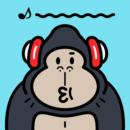 Animal characters vector art illustration.
Cute character design of a gorilla wearing headphones.