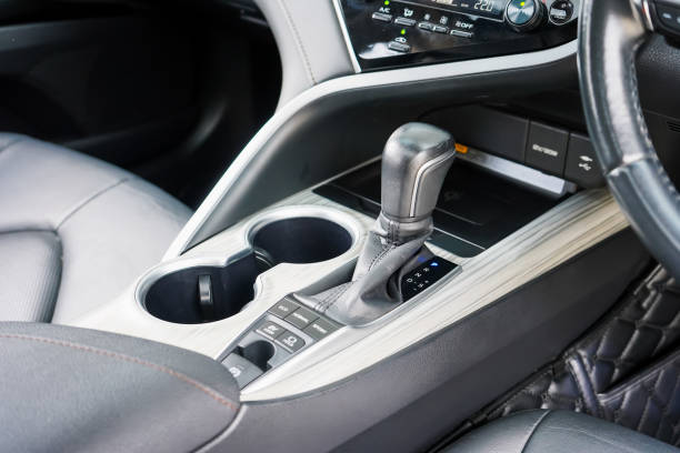istock automatic transmission shift selector in the car interior. Closeup a manual shift of modern car gear shifter. 4x4 gear shift 1694985623