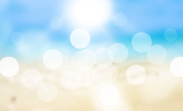 istock Blurred image of sea sun and beach with white circle bokeh and gradient. 1694996646