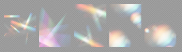 crystal 2 Crystal light glasses effect sparkle prism glare reflection effect. Banner optical rainbow lights, glare, leak, streak overlay. falling confetti. Vector banner colorful vector lenses and light flares. sun sparkle stock illustrations