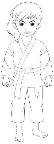 ilustrações, clipart, desenhos animados e ícones de menina dos desenhos animados vestindo roupa de judô - martial arts child judo computer graphic