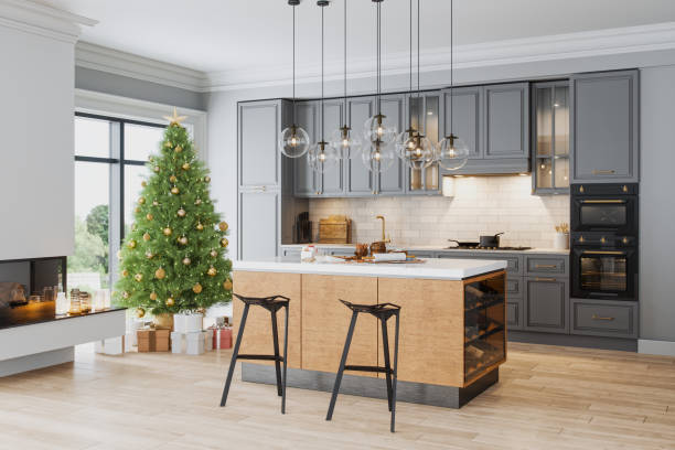 istock Modern Luxury Kitchen With Christmas Decoration 1695018801