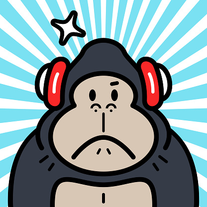 Animal characters vector art illustration.
Cute character design of a gorilla wearing headphones.