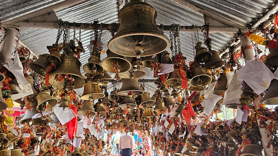 lmora, India - June 6 2023: Golu Devata temple at Almora, Uttarakhand. Famous temple for bells.