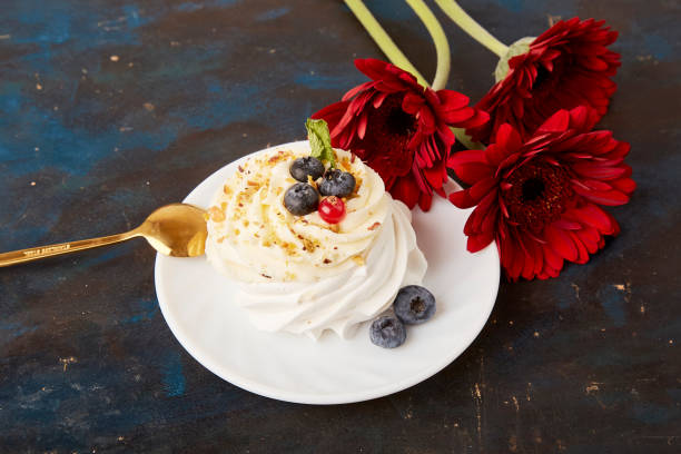 Autumn Pavlova Delight with gerberas close up