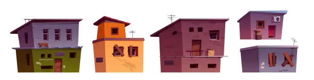 Vector illustration of Cartoon set of poor ghetto houses
