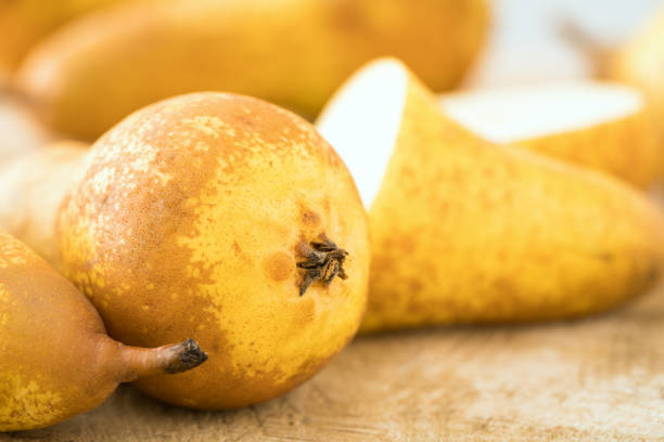 Close up Ripe yellow pears