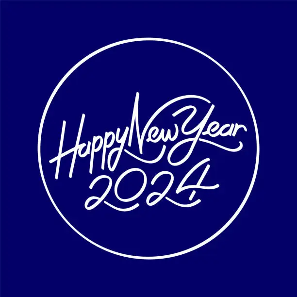 Vector illustration of Happy New Year 2024 Vector Illustration with Handwriting in a Circle.