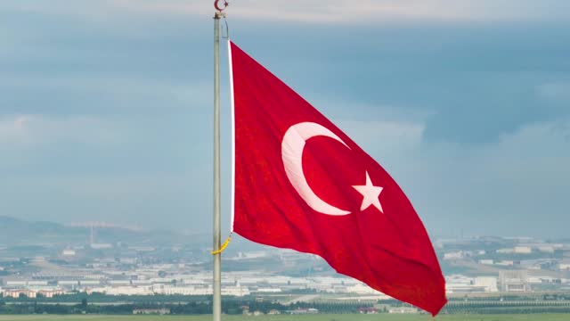 [Z05]  Turkish flag waving in the wind - Aerial View - Slow motion