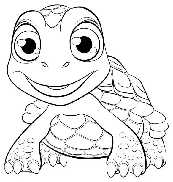 Vector illustration of A cartoon illustration of a cute turtle with a smiling face, isolated on a white background