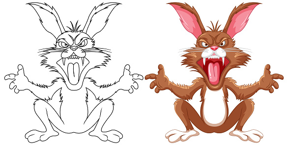 Wierd Cartoon Rabbit Brown Crazy Rabbit Cartoon Sitting Stock Illustration - Download Image ...