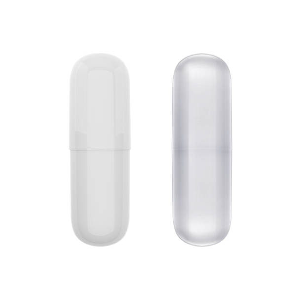 istock Empty white capsule and Empty glass capsule, medical pill isolated on white 1695103744
