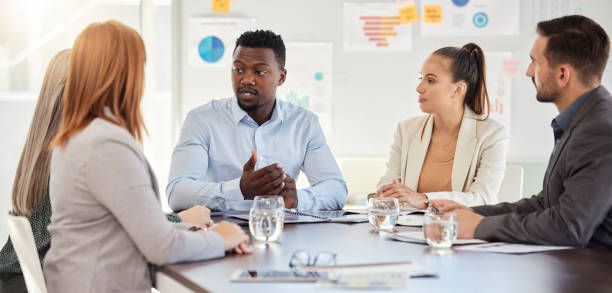 istock Diversity, business meeting or teamwork for planning, creative innovation marketing idea or collaboration in office. Networking, communication or team building for startup mission, vision or strategy 1695109339