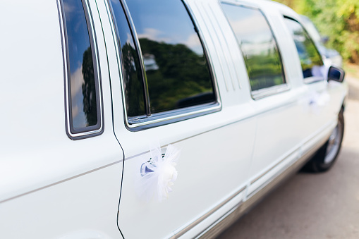 Fresh flower decoration on wedding car