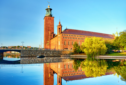 Stockholm City Hall with Riddarholmen islet on background, Sweden