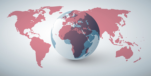 World Map and Earth Globe Combination Concept - Illustration in Editable Vector Format