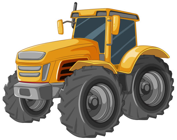 Tracteur jaune de dessin animé isolé sur blanc - Illustration vectorielle