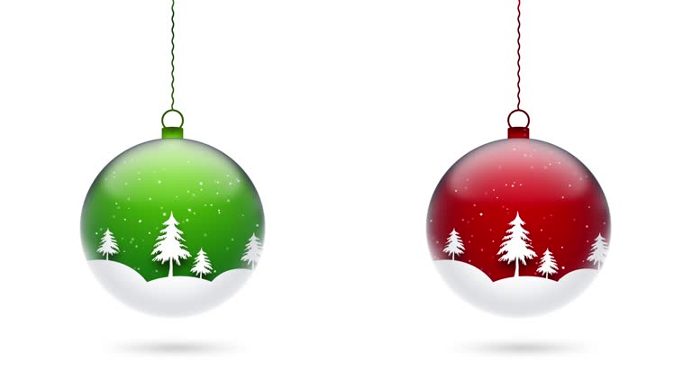 Loop 4k Glass Christmas Ball Animation isolated on white background with falling snow inside.