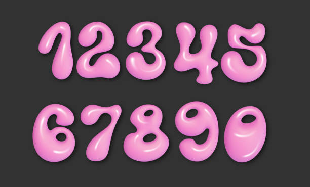 istock Pink Bubble Alphabet Graffiti Font with a Y2K aesthetic. Stylized hand-drawn numbers vector illustration isolated against a striking black background 1695148806
