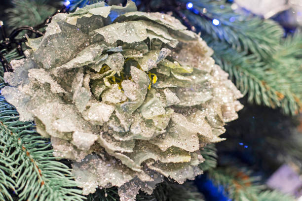 decorative decoration on a Christmas tree branch. christmas background