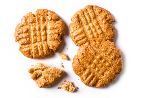 Peanut Butter Cookies isolated on white background. Traditional cookie close up.
