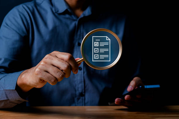 istock Magnifier enlarging the correct or check mark, Business industrial quality control and voting, Approval and Contract assignment theme, check and approve concept. 1695182047