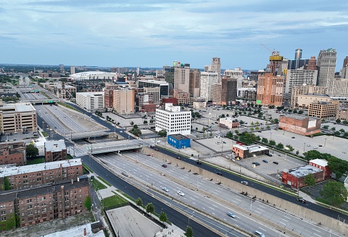 Detroit Michigan, United States – July 09, 2023: An aerial view of the cityscape of Detroit, Michigan, USA