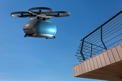 3d rendering delivery drone with white box