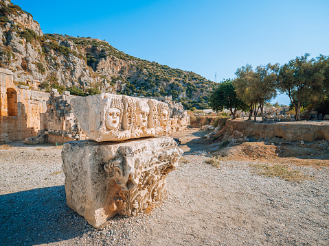 View of Myra rock tombs in Demre, Turkey