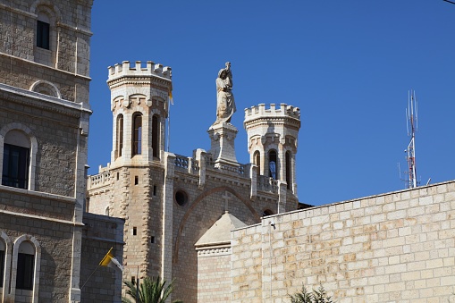 Jerusalem, Israel. Historic Notre Dame complex. Pontifical Institute Notre Dame dating back to 1880s.
