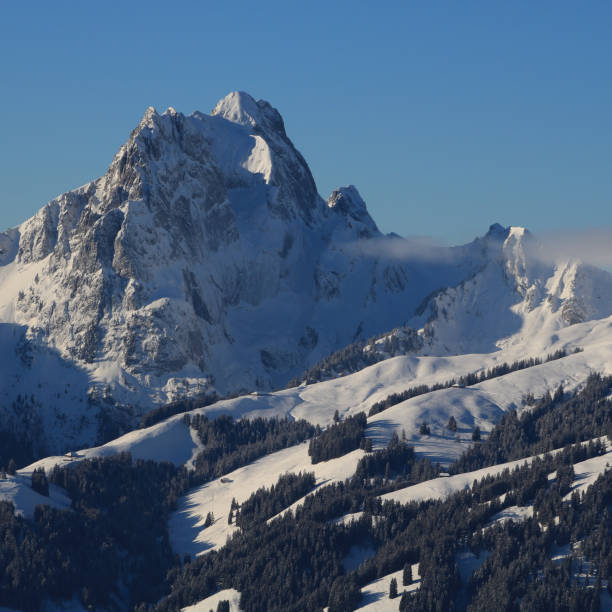 winter day in the saanenland valley, switzerland. - bernese oberland gstaad winter snow imagens e fotografias de stock