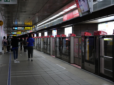 Taipei, Republic of China (Taiwan)-May 26, 2023: Commuters at MRT city train station in Taipei, Taiwan, Republic of China