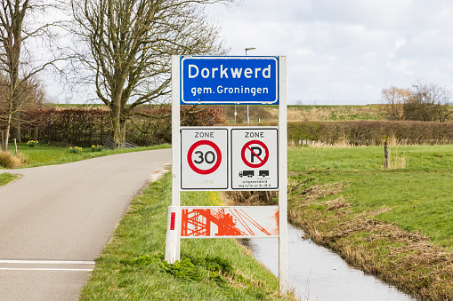 Dorkwerd, The Netherlands - March 27, 2023: Place name sign Dorkwerd municipallity Groningen in The Netherlands
