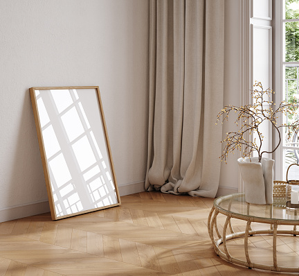 Home mockup, contemporary minimalist living room interior