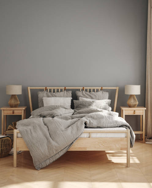 istock Home mockup, cozy Scandinavian bedroom interior 1695290260