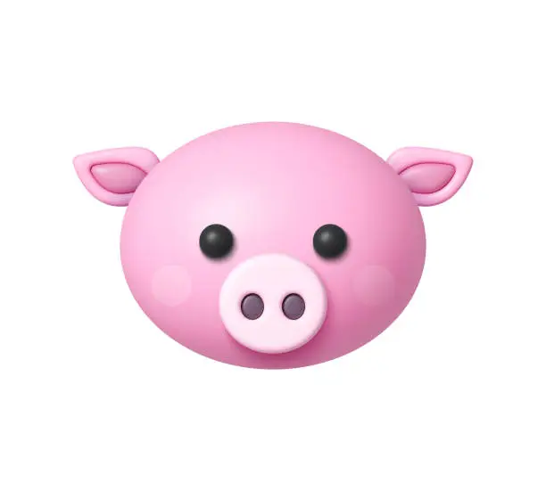 Vector illustration of Pig face icon 3d on white background. Vector graphic illustration