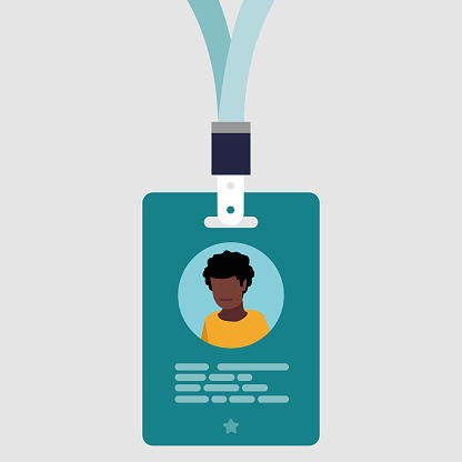 Vector illustration of an employee ID card with a portrait of a smiling woman