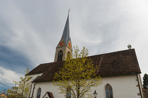 Pfaeffikon, Canton Zurich, Switzerland, April 10, 2023 Beautiful church in the center on a sunny day