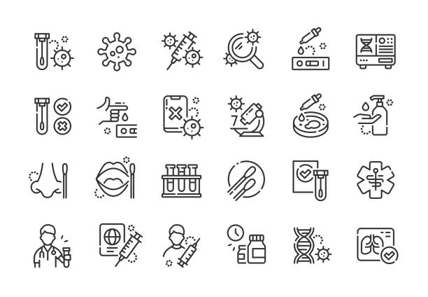 Virus Test Line Icons Editable Stroke Set of virus test line vector icons. Editable stroke. bloody nose stock illustrations