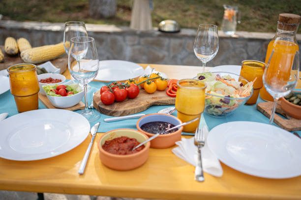 istock Well decorated table, with salads and aperitif for an brunch 1695341625