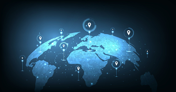 Concept image of GPS positioning system in the global.Image pin GPS with a world map. vector illustration EPS 10.