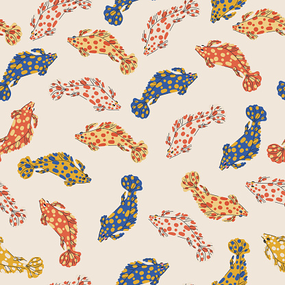 Colorful Humpback grouper seamless pattern. Vector cute ocean sea fish vector background for cover, textile, wallpaper, fabric, wrapping paper